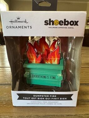 NWT Hallmark Shoebox Dumpster Fire “Everything’s Fine” Christmas Tree Ornament
